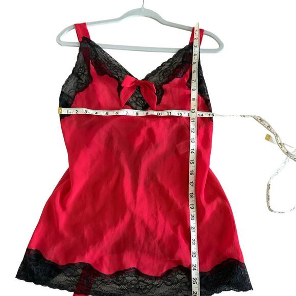 Adore Me Red Black Lace Slip Chemise Nightgown Size Medium Lingerie Vixen - Picture 3 of 8